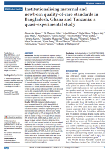 Institutionalising maternal and newborn quality-of-care standards in Bangladesh, Ghana and Tanzania: a quasi-experimental study