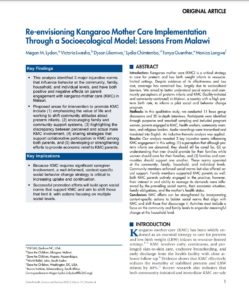 First page of Kangaroo mother care model Malawi article, including title, abstract, authors, and journal information