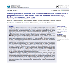 Survival patterns of neonates born to adolescent mothers and the effect of pregnancy intentions and marital status on newborn survival in Kenya, Uganda, and Tanzania, 2014–2016