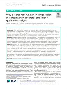 Why do pregnant women in Iringa region in Tanzania start antenatal care  late? A qualitative analysis. – Healthy Newborn Network