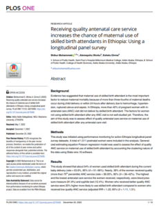 Receiving quality antenatal care service increases the chance of maternal use of skilled birth attendants in Ethiopia: Using a longitudinal panel survey